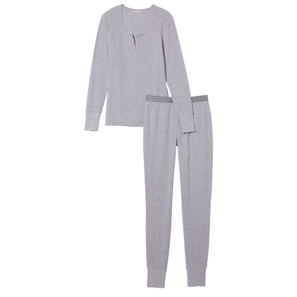 VICTORIA'S SECRET Heather Gray Thermal Long Pajama Set